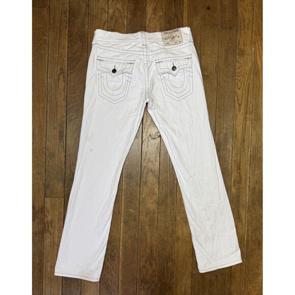 True RELIGION White Denim Jeans Ricky Relaxed Straight Mens 30 Snap Pocket - Picture 1 of 8